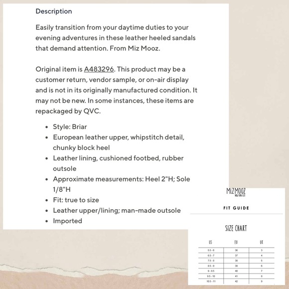 NIB Miz Mooz Briar 38 7.5-8 Whipstitch Leather Heeled Slide Sandal Brandy Brown - Picture 9 of 12